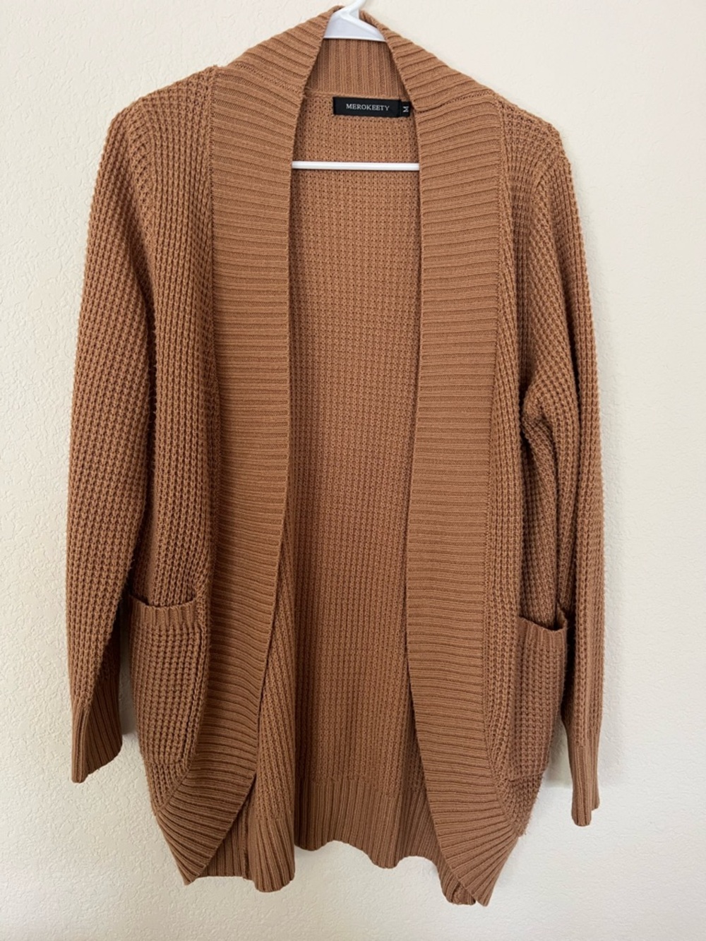 Women's Open-Front Tan Knit Cardigan